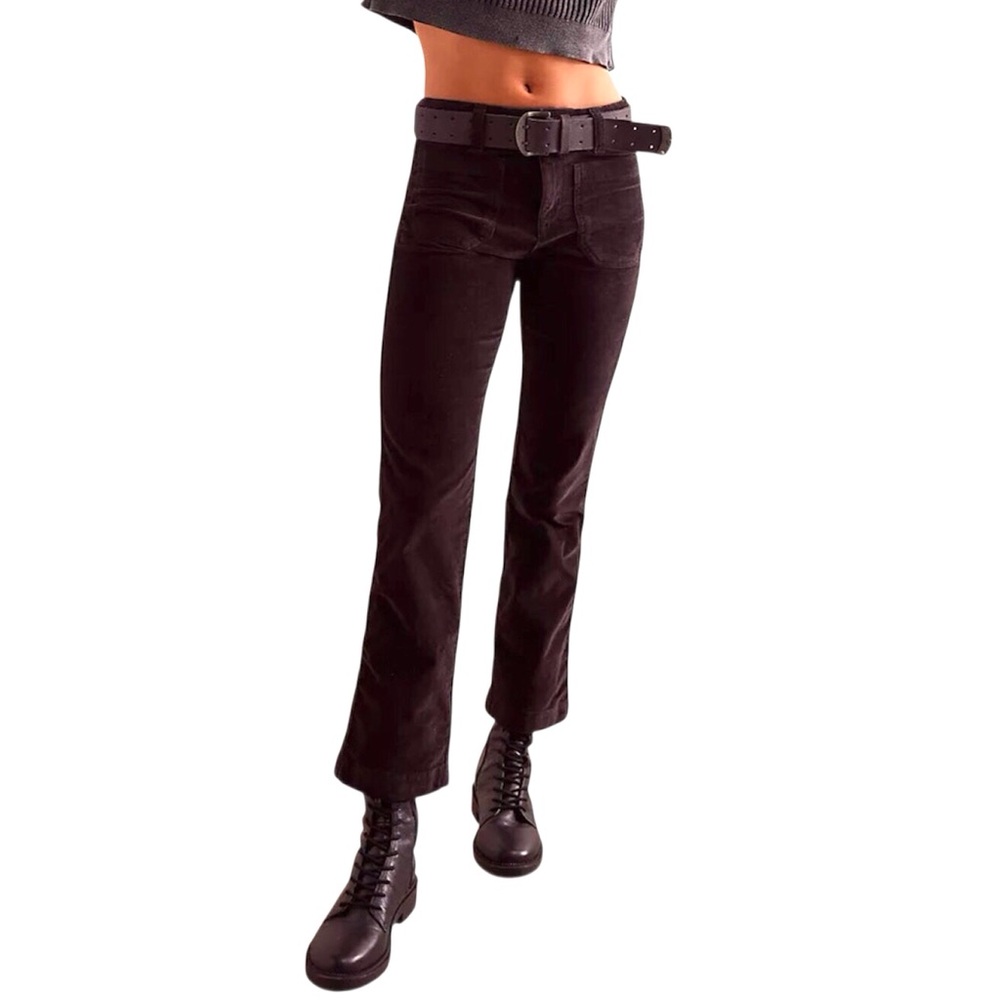 Free People High Time Brown Velvet Kick Flare Pans Size 0